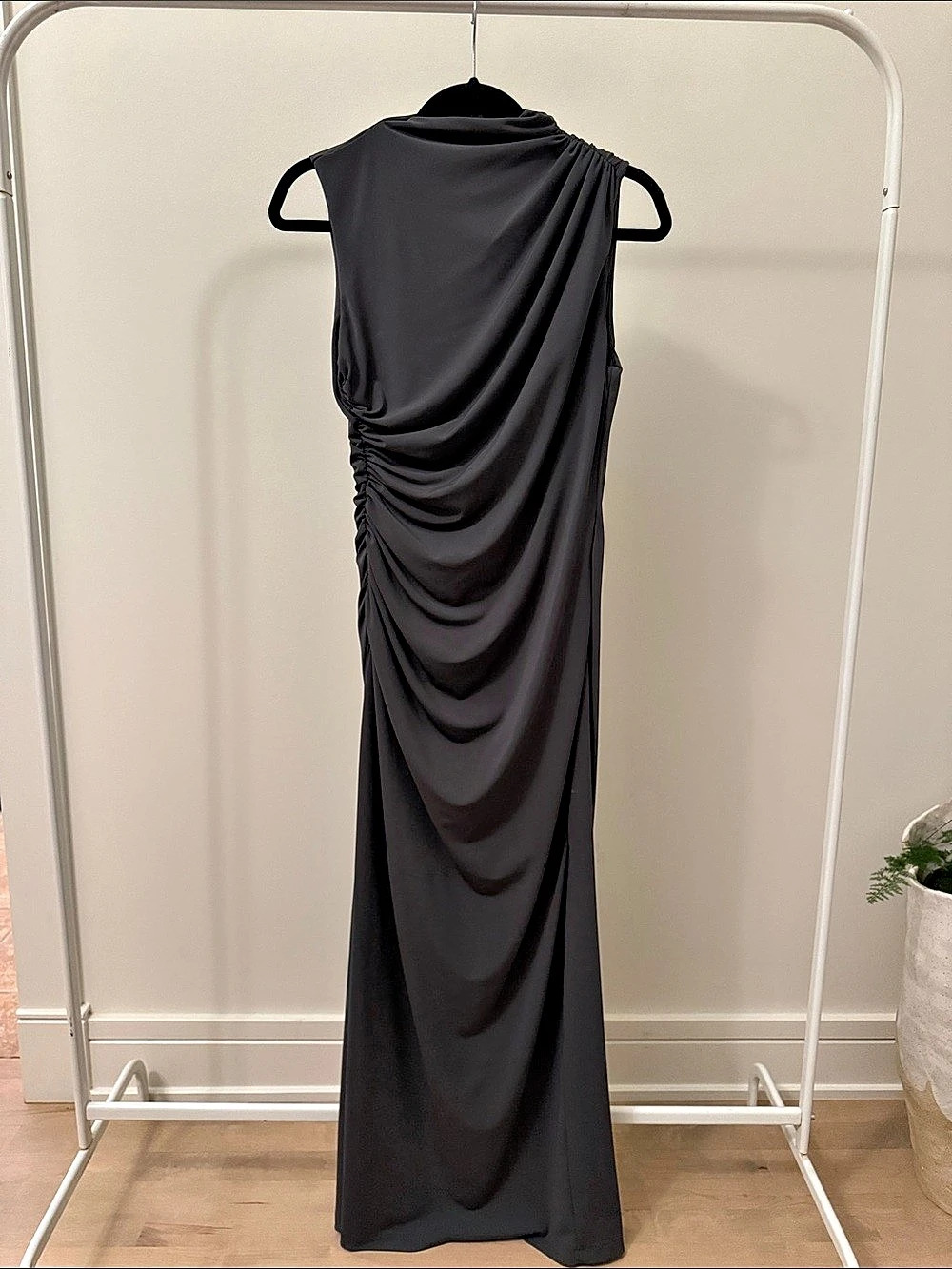 Zara Charcoal Ruched Maxi Dress Like New